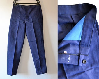 Vintage French chore pants, indigo cotton work trousers
