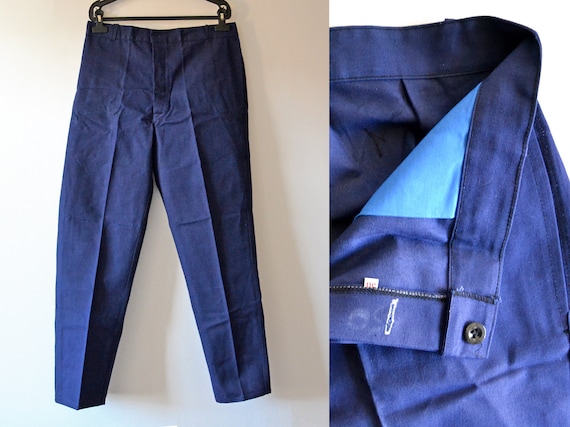 Vintage French chore pants, indigo cotton work tr… - image 1