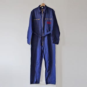 Indigo work jumpsuit, vintage French workwear, size XL