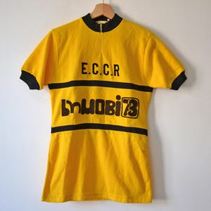Vintage yellow Cycling jersey, French Cycling T-shirt TRICOTS DU ROCHER