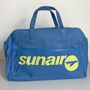 Vintage airline company SUNAIR Travelling Bag, blue cabin bag 70s