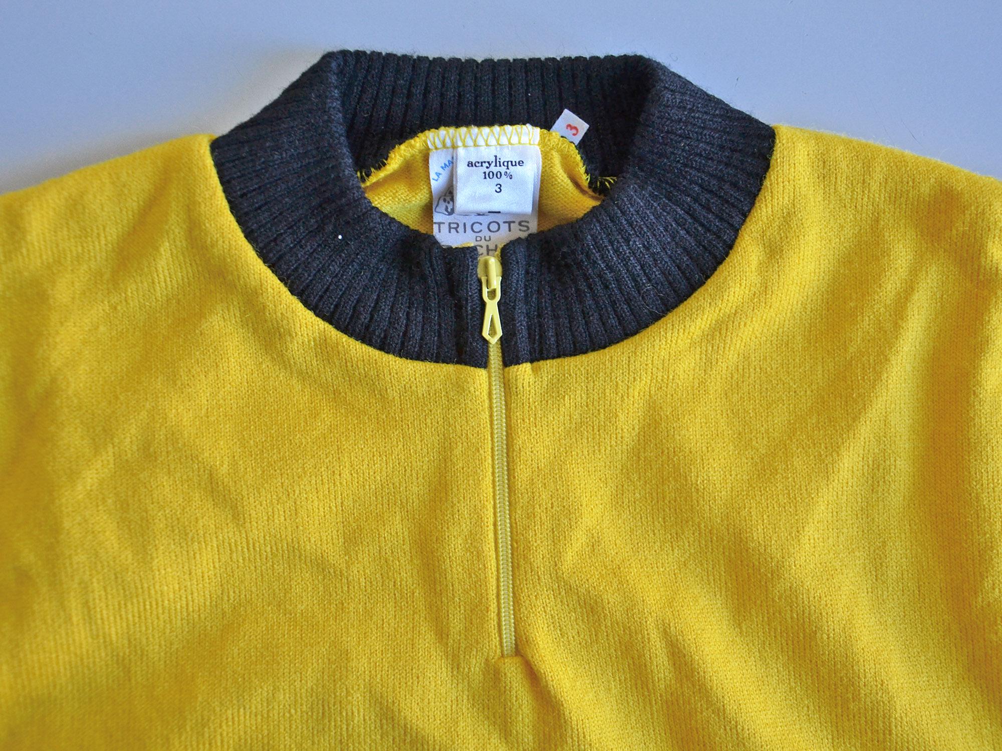 Maillot Cycliste Vintage Crédit Mutuel V.C.P - Jaune Années 70 - Tricots Du Rocher