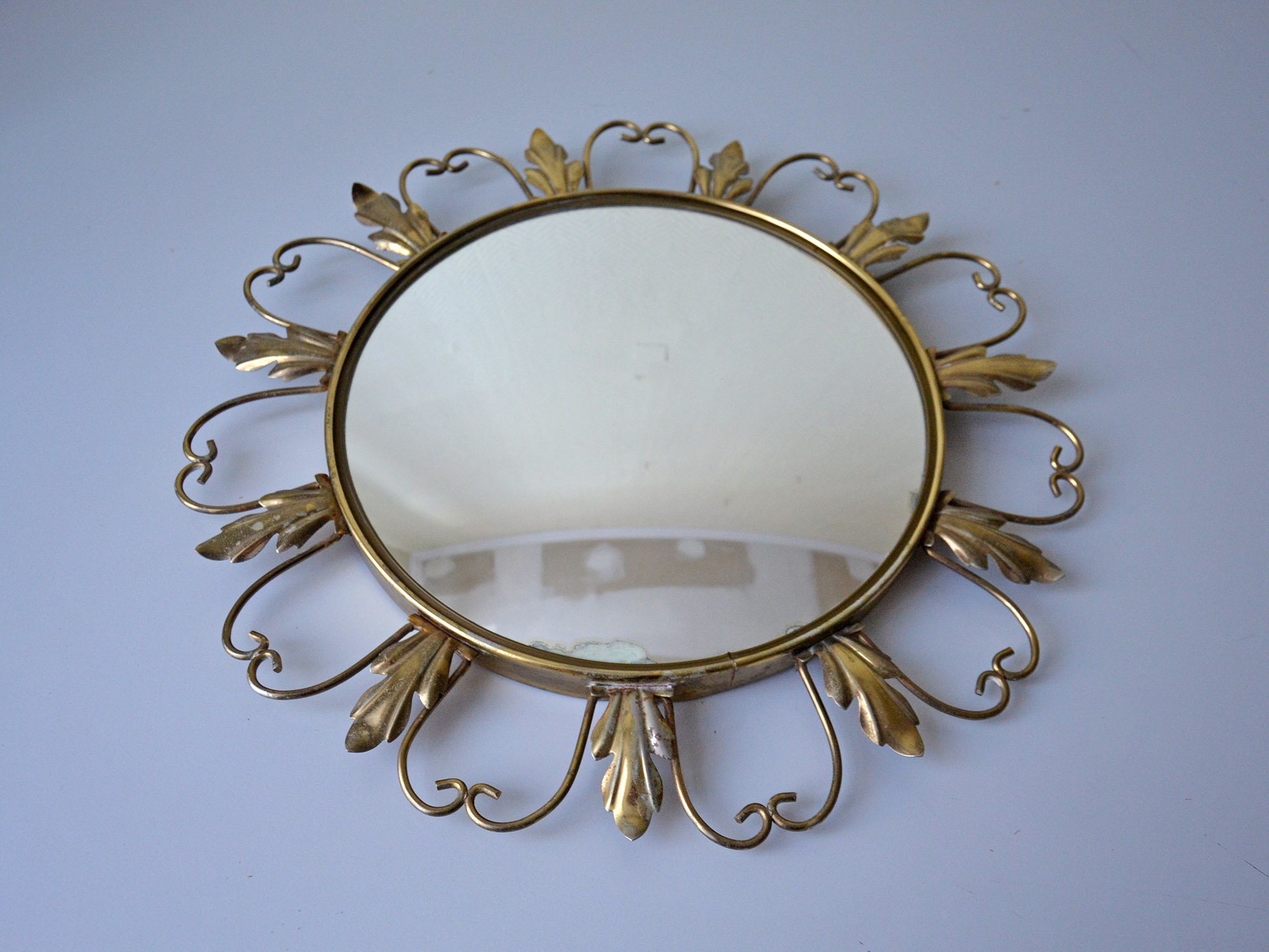 Miroir Rond Convexe Fleur, Oeil de Sorcière, Verre Bombé/Années 60