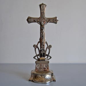 Antique table altar crucifix, art deco style, religious antique