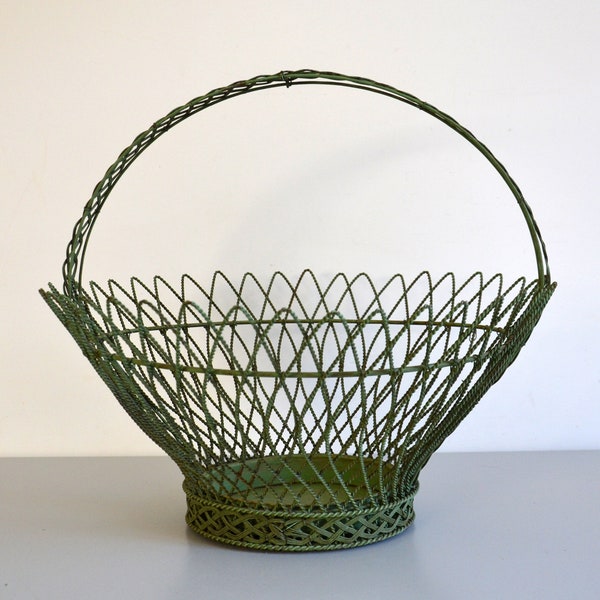 Grande corbeille en metal pour décoration d'intérieur, corbeille décorative de jardin en metal vert