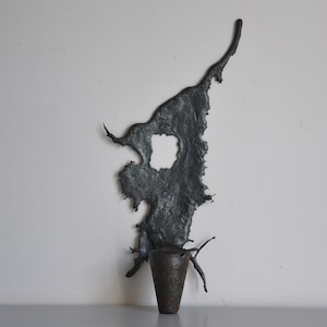 Candle holder Abstract metal lace sculpture, vintage art brut style