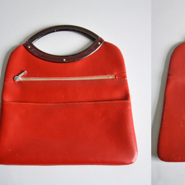 Petit sac à main vintage rouge années 60, sac en skai pop, style Courrèges