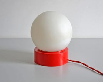 Vintage lamp red plastic ball globe opaline space age