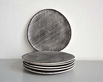 Set of 6 Nidervillers dessert plates, Crépuscule model, French earthenware, vintage shabby table from the 50s
