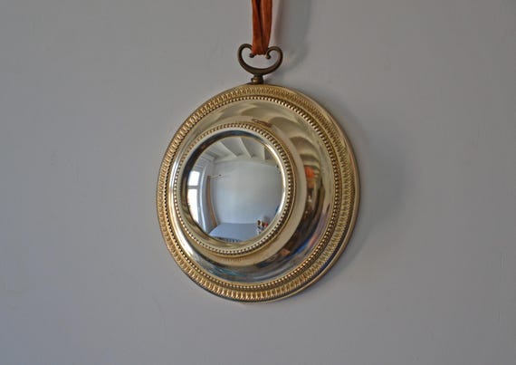 Miroir rond convexe oeil de sorcière fish eye, verre bombé années 60, rare modèle
