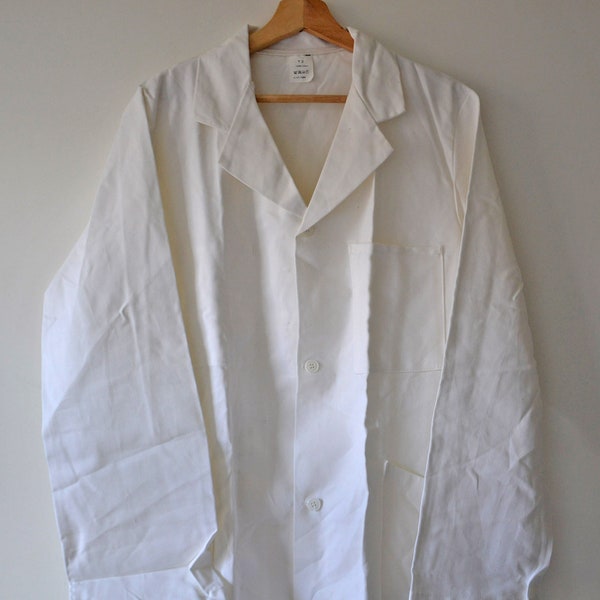 Blouse de travail blanche vintage, vêtement de travail, taille L