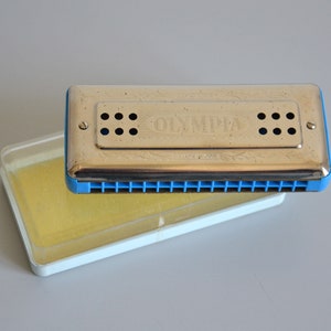 Vintage harmonica Olympia made in GDR / double mouth organ harmonica / musical instrument made in Germany / original packaging