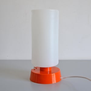 Vintage orange and white plastic table lamp, cylindrical lamp in mint condition