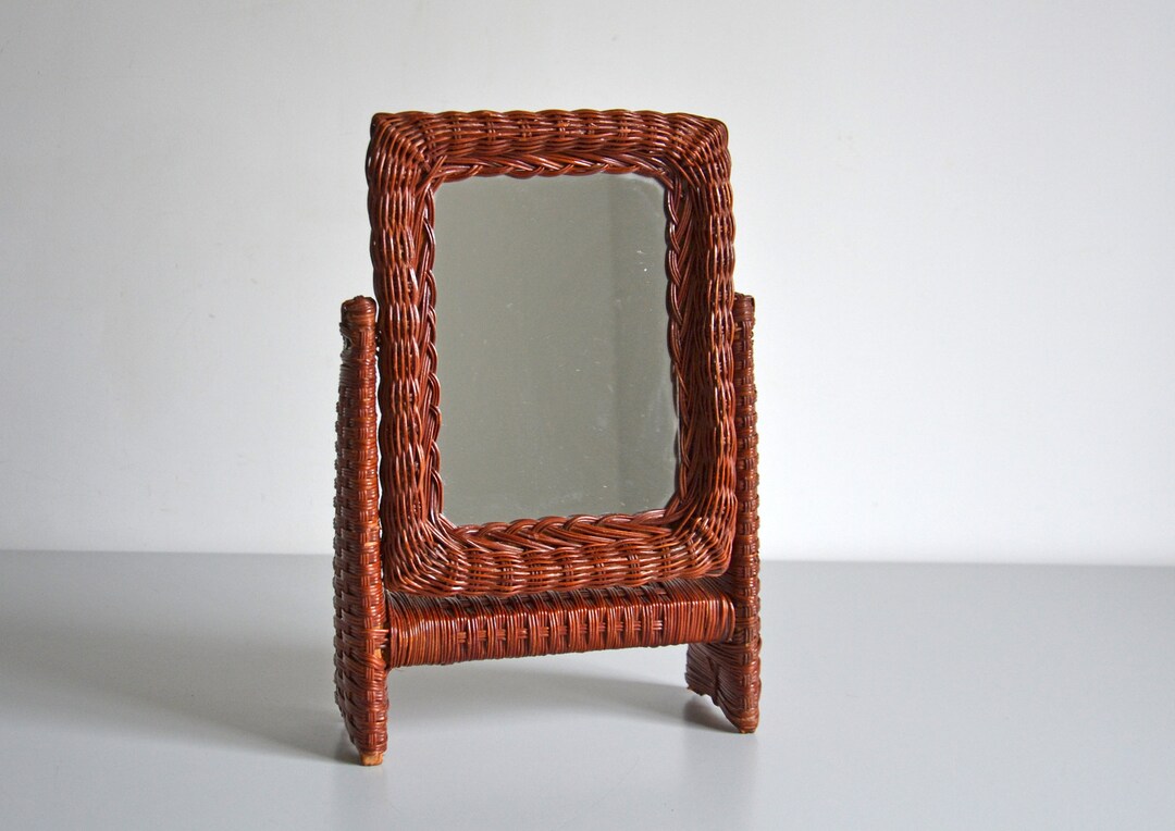 Vintage Wicker Mirror Swivel Table Mirror Etsy
