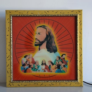 Vintage religiöser Lichtkastenrahmen, Christusdekoration, religiöses Objekt