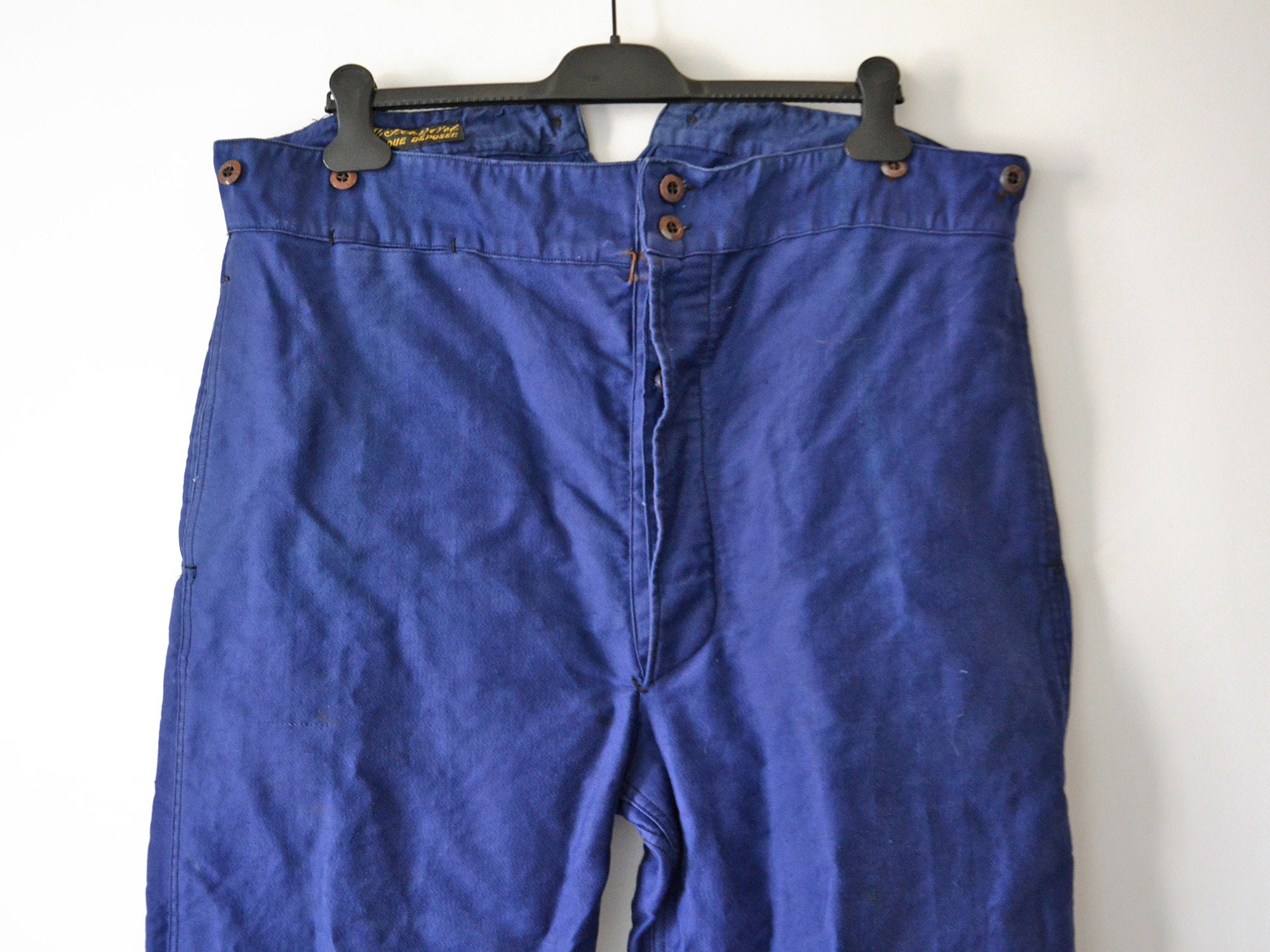 パンツ FRENCH VINTAGE Moleskin work pants Vintage Indigo Blue Moleskin Work Pants With Martingale LE