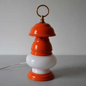 Vintage 1970s orange ceramic and opaline lamp