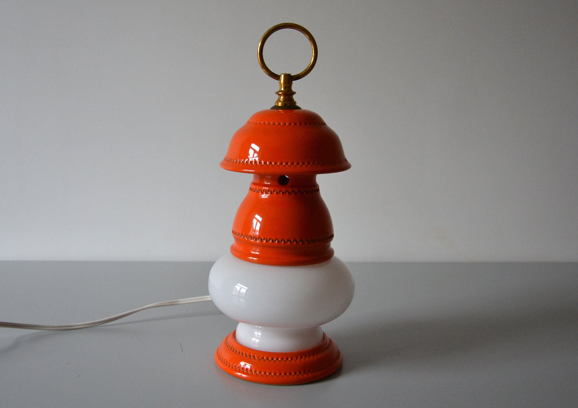 Lampe Orange en Céramique et Opaline Vintage Années 70