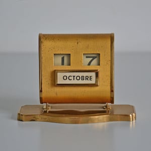 Vintage Perpetual Calendar in gold metal, Desk flip Calendar, roll calendar