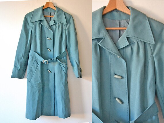 Manteau trench bleu ciel vintage taille S mode r tro ann es 70