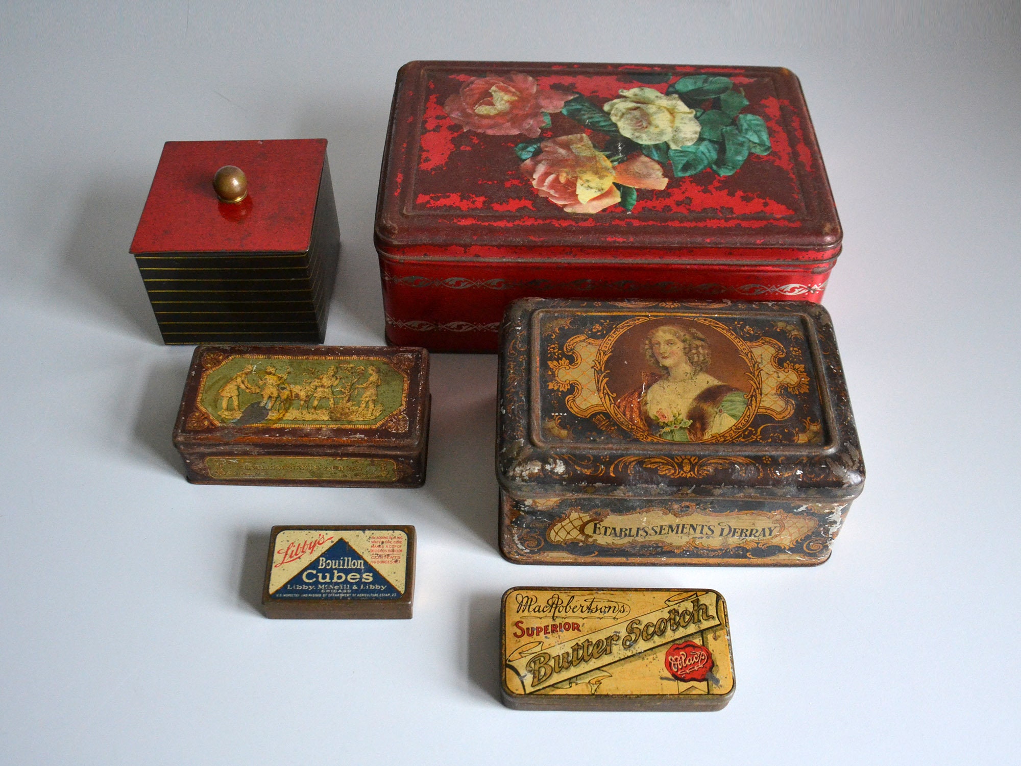 Lot de 6 Boites en Fer Blanc/Décoration Cuisine Vintage Français