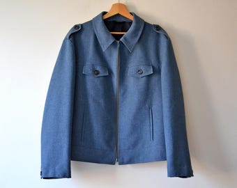 Cazadora bomber vintage azul con cremallera, ropa retro años 70, talla L
