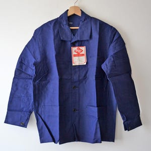 vintage work jacket SAPIVOG french Vosges moutain, indigo blue cotton, size L