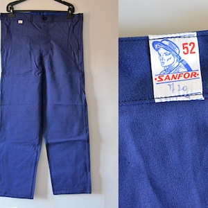 Vintage French chore pants, indigo cotton work trousers, pit worker