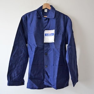Vintage french work jacket La fileuse Muzuelle du lac, indigo blue cotton, size L