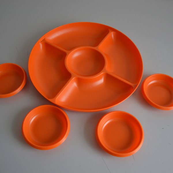 Serviteur apéritif orange, plateau vintage années 70 design Flair