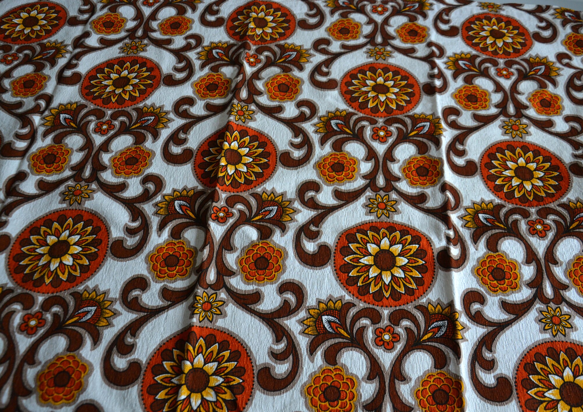 Paire de Rideaux Vintage Années 70?Fleur Orange et Marron Retro Pop