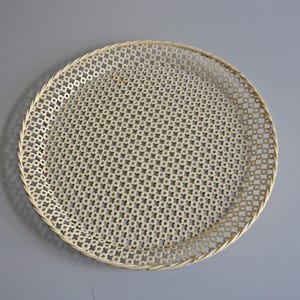 Large vintage round tray, perforated sheet metal serving tray Mathieu Mategot
