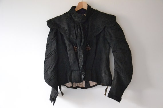 Antique French silk jacket 20s 30s, guipure and d… - image 1