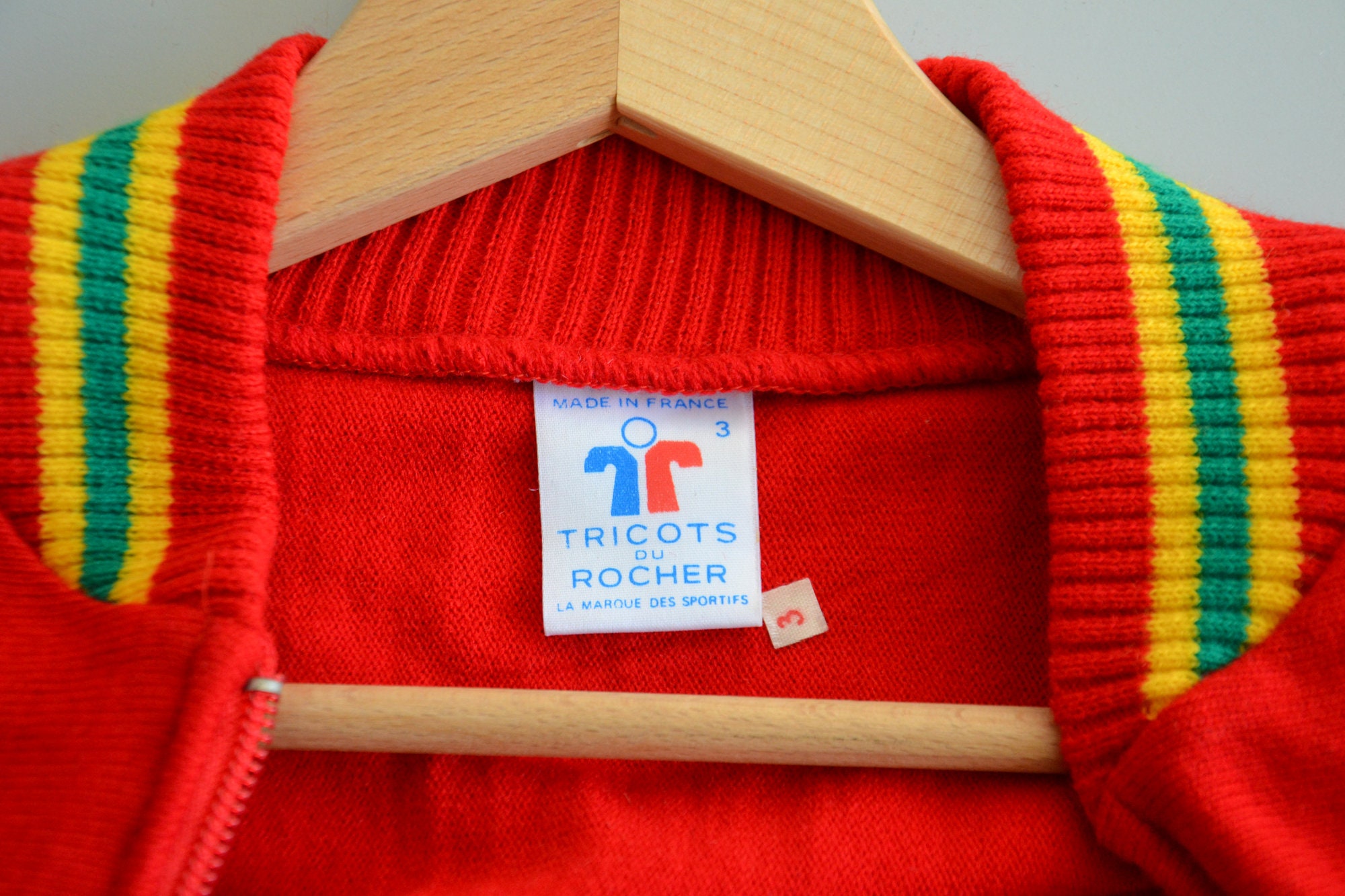 Veste Maillot Cyclisme Vintage Tricots Du Rocher, Rouge, Taille M, Made In France