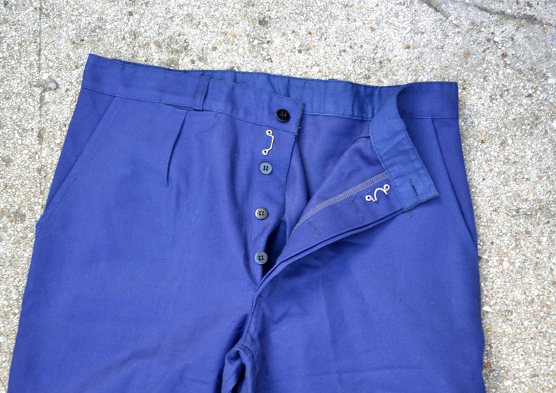 Vintage French chore pants MONT ROUGE blue indigo work trousers size medium