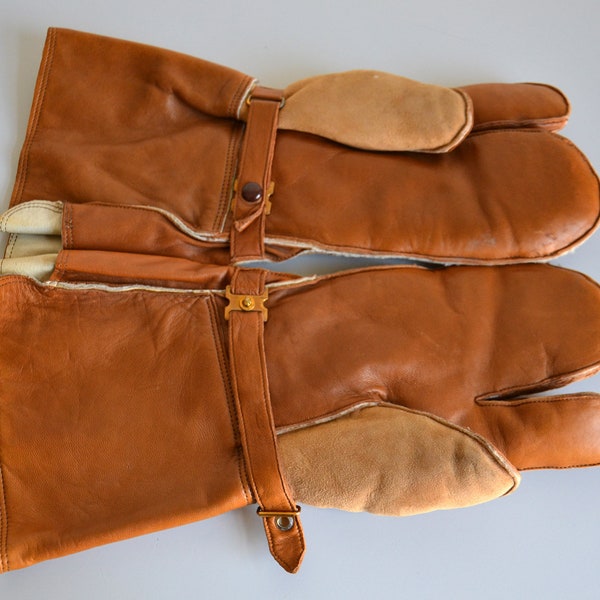 Paire de gants de vintage en cuir et en peau, gants de travail 3 doigts