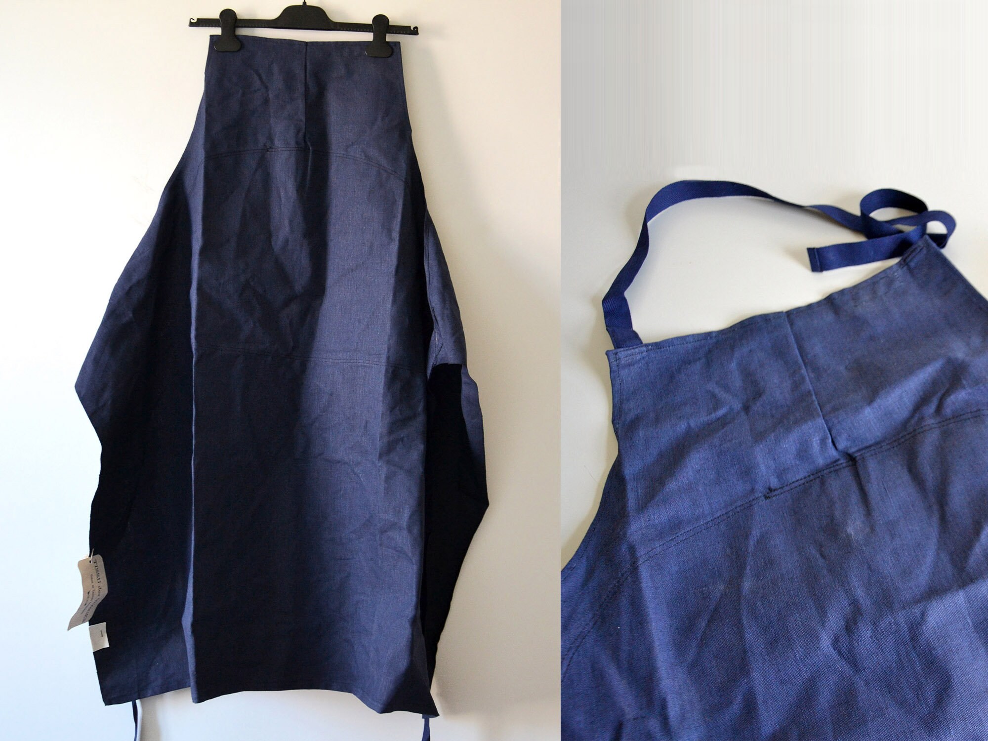Vintage French Apron BRAGARD in Linen and Cotton, Bleu Indigo