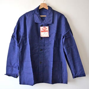vintage work jacket SAPIVOG french Vosges moutain, indigo blue cotton, size L