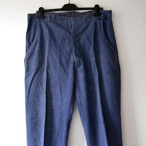 Vintage French chore pants LE PELERIN, mended faded blue indigo work trousers size M
