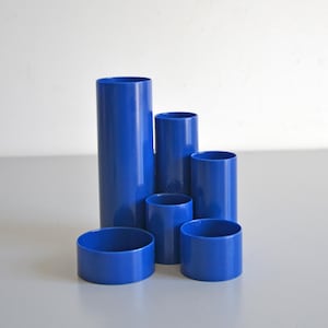 Vintage pencil pot TUBS, 70s Pen holder, blue Desk Organizer