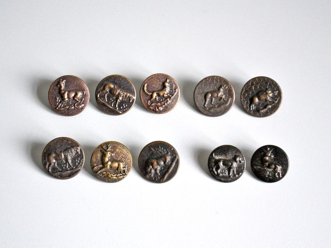 Set of 10 Antique Hunting Buttons: Hunter, Fox, Boar, Deer, Dog, Horse ...