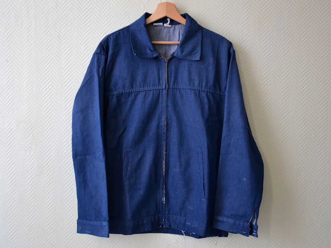 Vintage French Work Jacket KIPLAY 60s, Denim Zipped Jacket Size