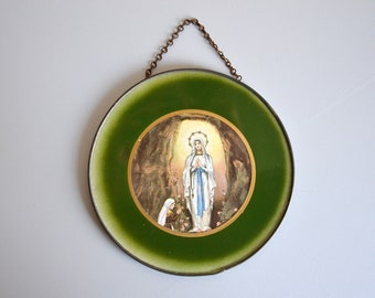 Vintage Reliquary ex voto Apparition of the Virgin at Lourdes France