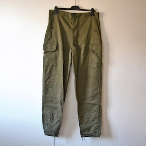 Vintage cargo military pants ROQUETTE and Son, french green khaki trousers 60s