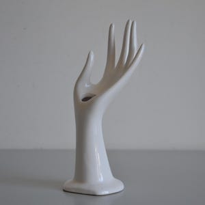 Vintage Hand Ring Holder, white ceramic candle holder or Jewelry Stand