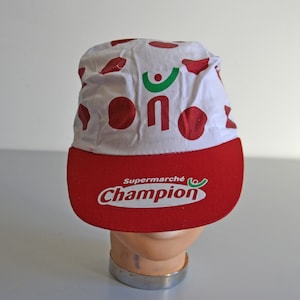 CHAMPION vintage pet, polka dot pet, vizier reclame pet, wielerpet, Tour de France souvenir