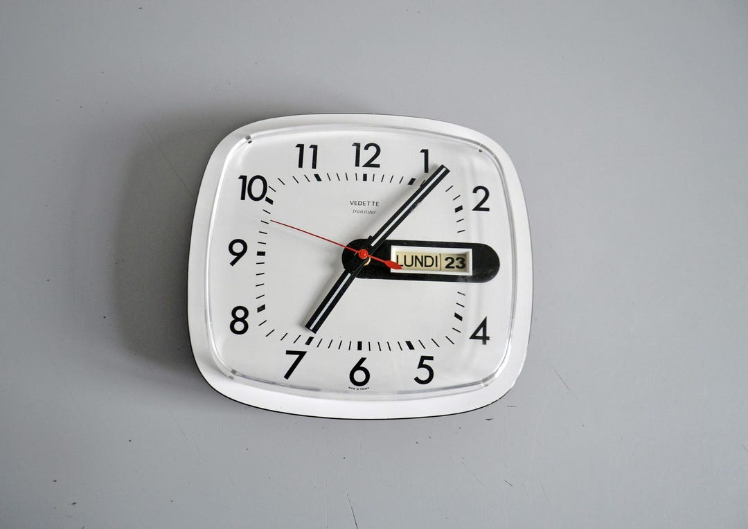Horloge Vedette Vintage - Contour Formica Marron - Made In France