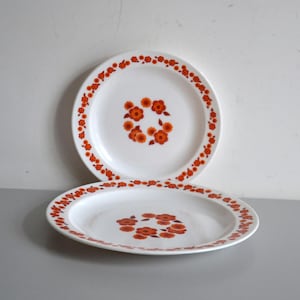Vintage ARCOPAL Lotus dessert plates orange flowers 70s