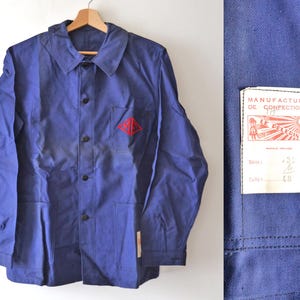 Vintage French work jacket LE PELERIN, blue indigo cotton, french workwear, size XL