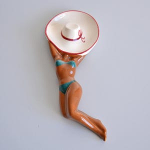 Naughty ashtray, naked woman, cowboy hat, vintage beach decor